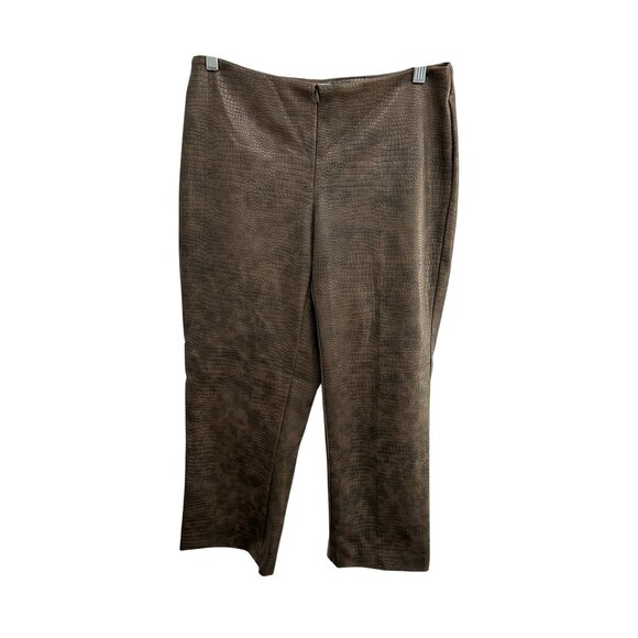 Vintage 90s Brown Crocodile Print Faux Leather Pants By View Moda Italiana Sz 8 - Picture 1 of 9